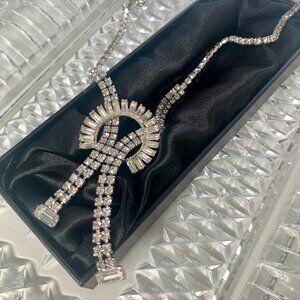 Vintage Art Deco Style Rhinestone Necklace- Stunning Baguette Cut Sparkle